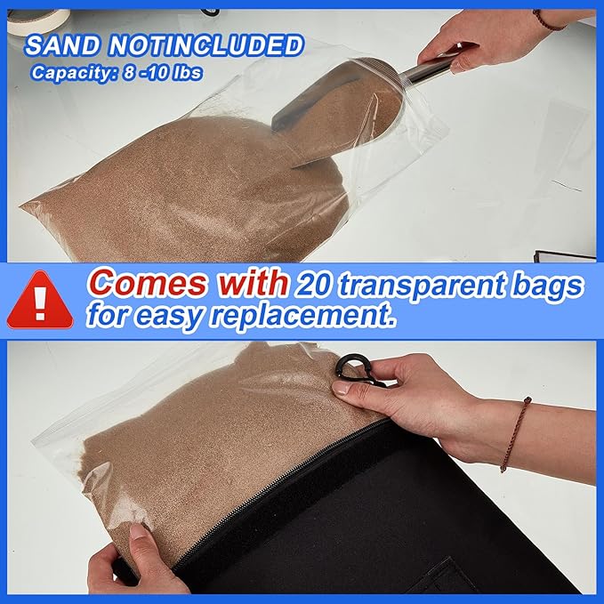 Arrowbash Sports Net Sandbags with PE Leak Proof Transparent Bags Weighted Anchors Bag Sport Sandbags for Stability Baseball Nets Hockey Golf Football Nets Soccer Goals and More(30 Pcs,Black)