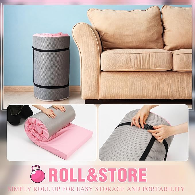 Lyrow 3 Inch 72"x 24" Thick Foldable Yoga Mat with Carry Strap, Non-slip Portable Foam Gym Mat for Yoga, Pilates and Stretching