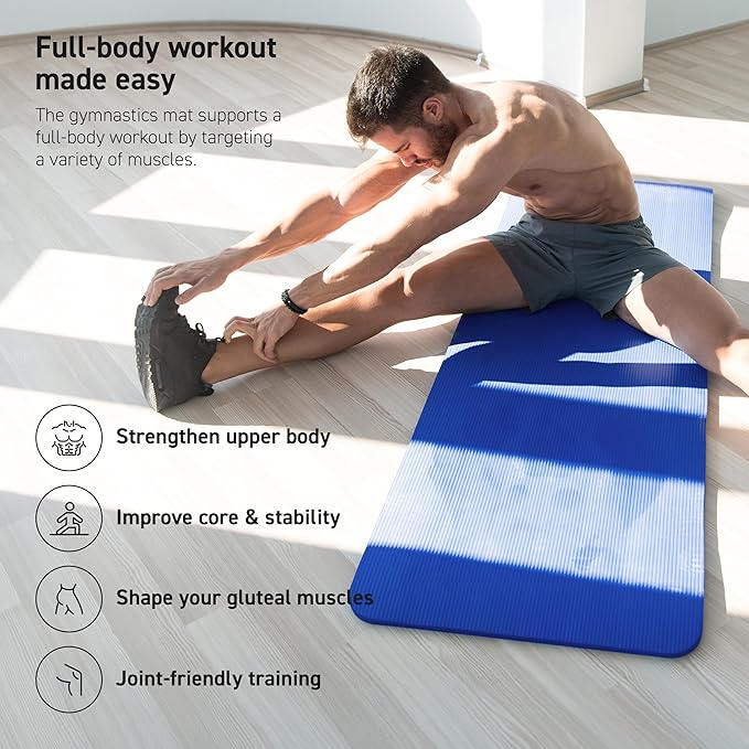 MSPORTS Yoga Mat Premium Non Slip Thick – Extra Comfortable Exercise Mat for Home Workouts, Pilates, Stretching & Gym – Cushioned NBR Foam, Gym Mat with Strap, for Women & Men