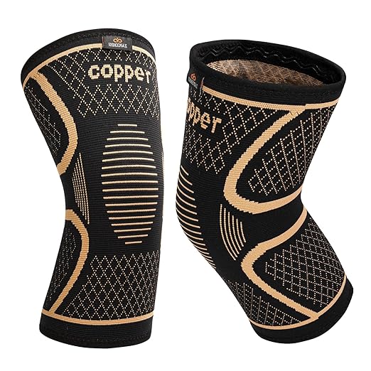 INDEEMAX Copper Knee Brace for Women Men 2 Pack, Knee Compression Sleeve for Knee Pain, Arthritis, Running,Sports and Recovery Support, L