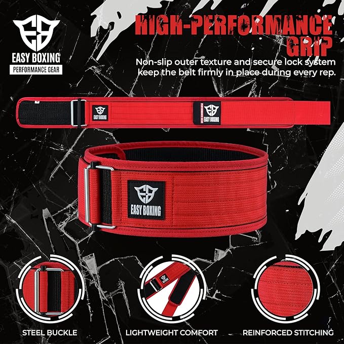 Weight Lifting Belt, Nylon Web, 4 Inch Width, Buckle Closure, for Squats, Deadlifts, Olympic Training, Bodybuilding, Cross-Training Workouts