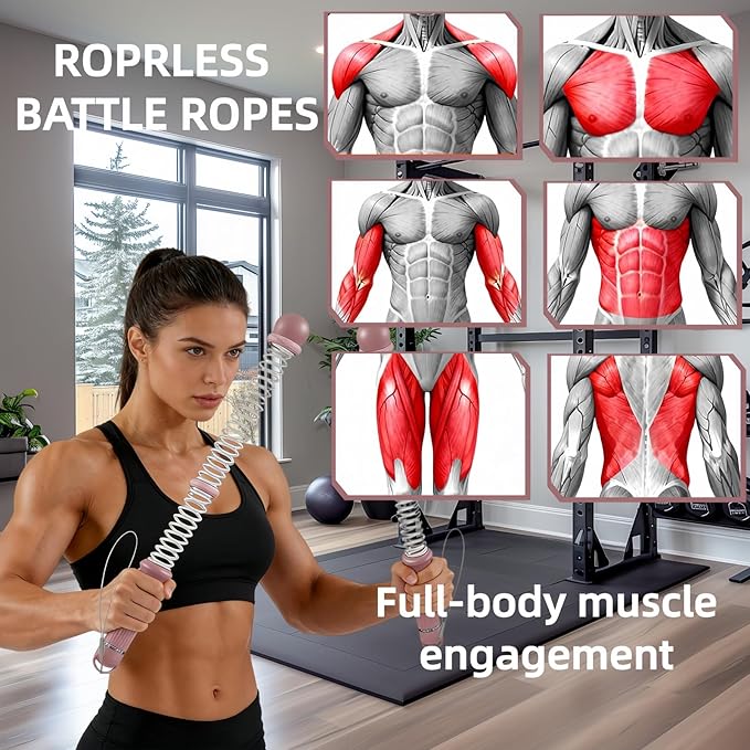 Ropeless Battle Ropes 2Pcs with Bag for HIIT, Cardio, Strength & Low-Impact Training, Portable Weighted Home Gym Equipment Non-Slip Handle, Cordless Battle Ropes for Men & Women, Upgrade Battle Rope