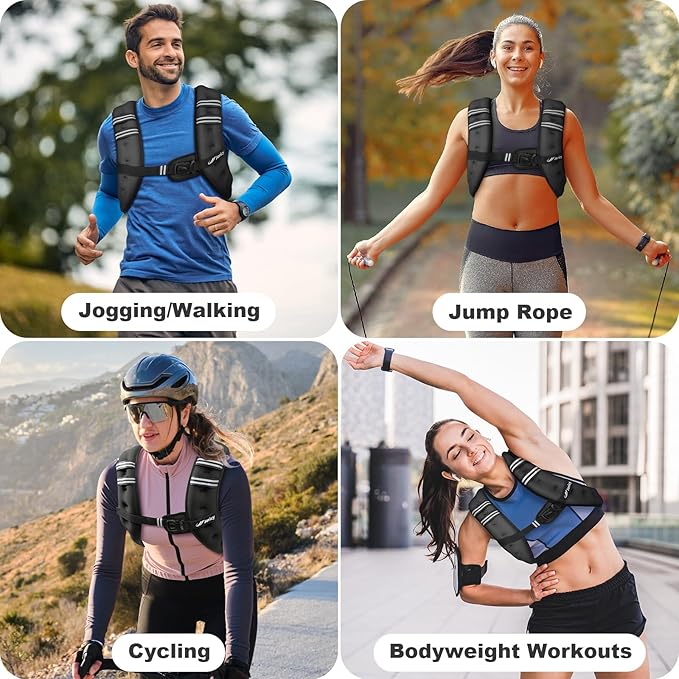 Weighted Vest Woman 5lb/8lb/10lb/12lb/15lb/20lb/25lb/30lb Weight Vest for Women Men, Rucking Vests with Reflective Stripe for Running Workout Walking Strength Training Weight Loss Fitness Weightlifting