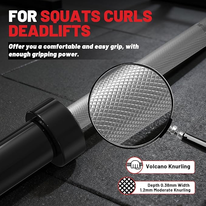 7FT Olympic Barbell 45 lb Barbell 2 INCH 1000lbs/1500lbs Capacity Olympic Bar with Moderate Knurling For Squats Curls Deadlifts