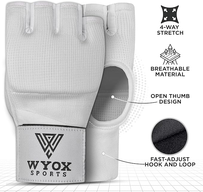 WYOX Gel Boxing Hand Wraps Inner Gloves for Men & Women – 80cm Quick Wrist Strap, Padded Knuckle Support, Fingerless MMA Muay Thai Kickboxing Wraps for Training, Punching & Martial Arts