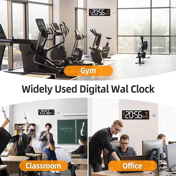 LEIKE 16.2'' Large Digital Wall Clock with Remote Control, Big LED/Dual Alarm/8 RGB Colors/Auto Brightness/Date/Auto DST/Temperature/Night Light Gym Clocks for Living Room Bedroom Office Wall Decor