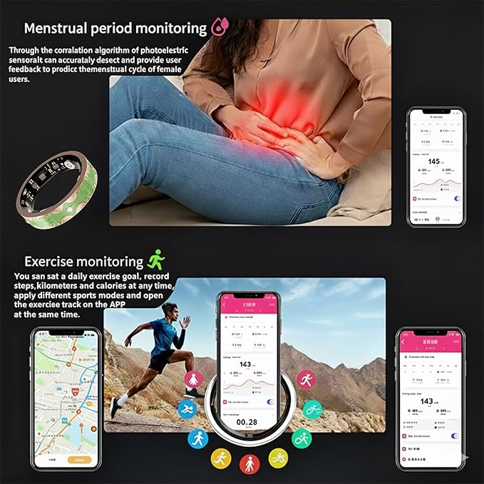 Smart Ring for Women Gift, Fitness & Vital Signs Monitoring, Sleep Tracker/Remote Photography/No Subscription(Green,7#)