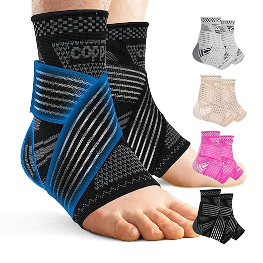 DRNAIETY Copper Ankle Brace for Men & Women - 1 Pair Adjustable Ankle Support Compression Sleeve for Plantar Fasciitis, Achilles Tendonitis, Foot Pain, Swelling, Sprains - Everyday Use (Black, Small)