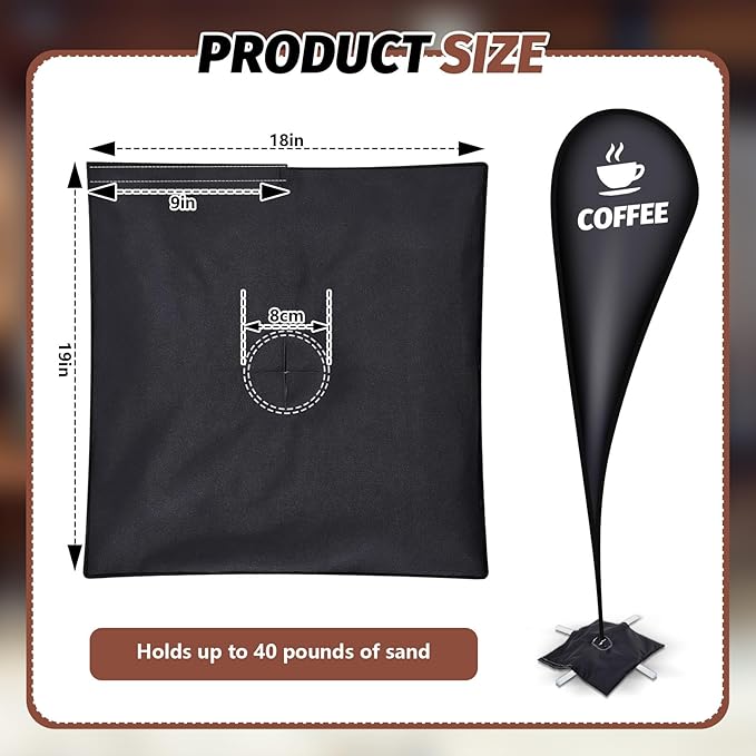 Sandbag Feather Flag Sand Weights Black Sand Bag for Outdoor Umbrella Light Feather Pole Weighted Base Sandbag X-Base Heavy Weight for Business, X-Base and Sands Not Included(6 Pcs,Square)