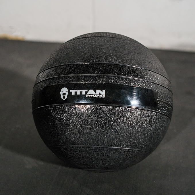 Titan Fitness Rubber Slam Ball, Dead Weight Ball Absorbs Impact, Minimal Bounce, Textured Surface for Strength and Conditioning, Cardio Workouts, Full Body Workout