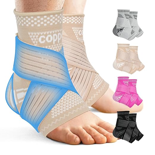 DRNAIETY Copper Ankle Brace for Men & Women - 1 Pair Adjustable Ankle Support Compression Sleeve for Plantar Fasciitis, Achilles Tendonitis, Foot Pain, Swelling, Sprains - Everyday Use (Skin Tone, Large)