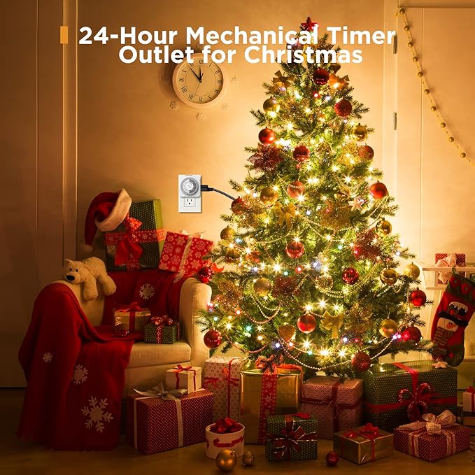 G-Homa Timers for Electrical Outlets, 24 Hour Indoor Plug-in Mechanical Timer Mini, 30 Minute Intervals, 3-Prong, Daily On/Off Cycle, for Lights, Lamps (4-Pack, ETL Listed)