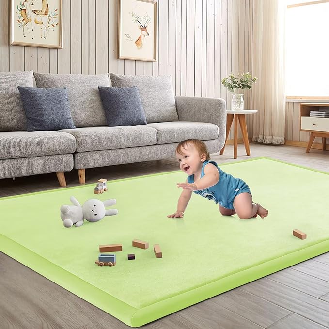 Baby Play Mat for Floor Nursery Muscle Mat Area Playroom Rug 39"x59" Memory Foam 1.3" Thick Crawling Mat for Babies,Toddlers, Infants,Kids (Light Green)