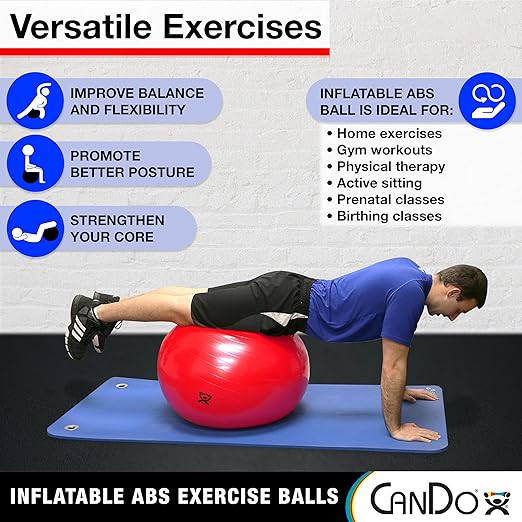 CanDo Inflatable Exercise Ball - Green 25.6", Durable Extra Thick Non-Slip Stability Ball for Core Workouts, Yoga, Pilates, Active Seating, Physical Therapy, Pregnancy, Home Gym, Flexibility