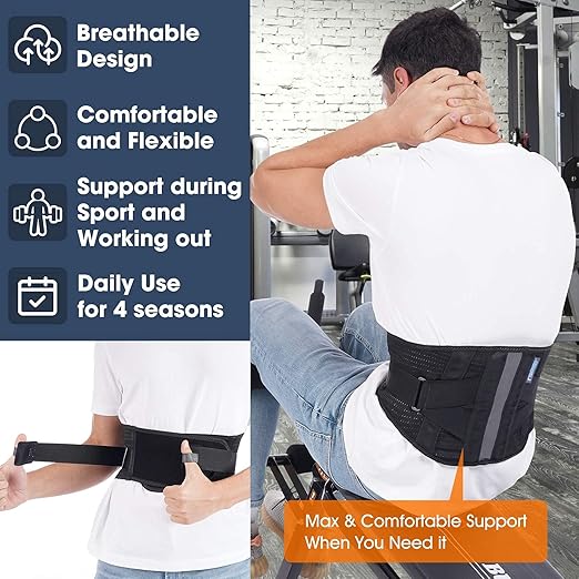 Back Brace Back Support Belt，Flexible Lumbar Support Lower Back Brace for Pain Relief, Back Support Brace for Lifting at Work, Scoliosis Pain Relief Brace XXXL Fits Waist Size 45”-51”