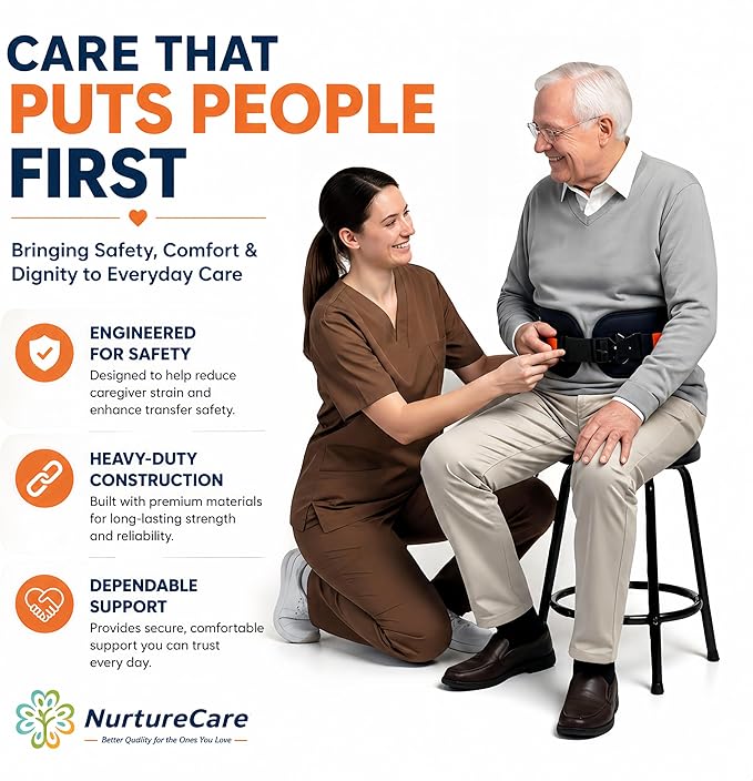 Gait Belt, Upgraded with Metal Buckle & Detachable Leg Straps, 7 Reinforced Handles, Transfer & Lift Belt for Seniors & Elderly, Walking Support and Mobility Assistance (Orange, Medium)