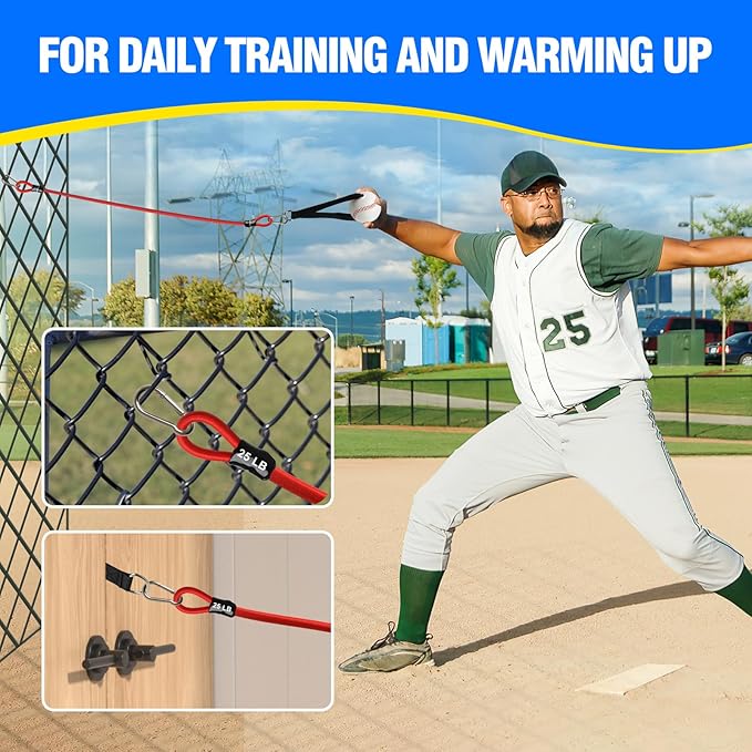Baseball Bands, 16 Pcs, Highly Elastic & Durable Arm Bands, Resistance Trainer with Interchangeable Grips, Ideal for Training, Warm-Ups & Learning