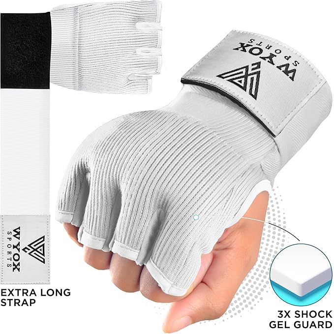 WYOX Gel Boxing Hand Wraps Inner Gloves for Men & Women – 80cm Quick Wrist Strap, Padded Knuckle Support, Fingerless MMA Muay Thai Kickboxing Wraps for Training, Punching & Martial Arts