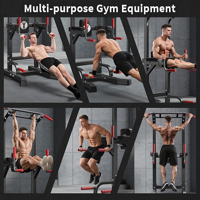 SogesHome Power Tower Pull Up Bar Dip Stand, 10 Adjustable Height Free Standing Assistive Trainer Dip Station, Multi-Function Strength Training Fitness Workout Station for Home Gym Fitness Equipment