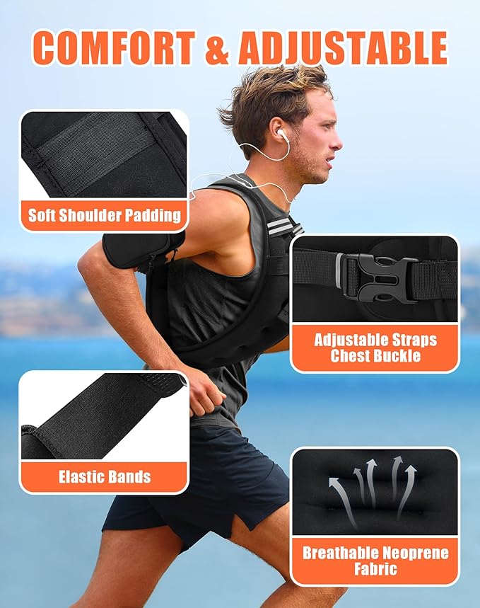 Weighted Vest for Men and Women, 5lb/10lb/15lb/20lb/25lb/30lb Adjustable Weight Vest with Reflective Strips - Strength Training, Running, Fitness, Muscle Building, Weight Loss Gear