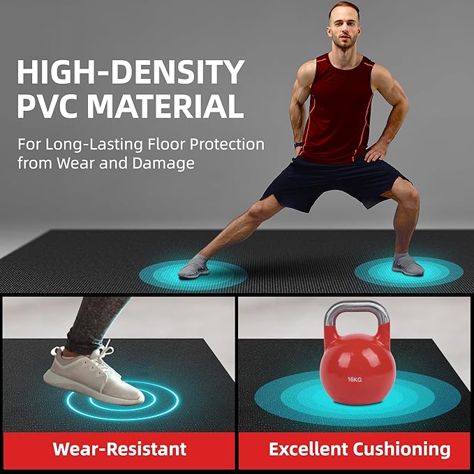 GymCope Extra Large Exercise Mat, 10'x6'/9'x6'/8'x6'/7'x5'/6'x4'(8mm) Thick Workout Mat for Home Gym & Garage Flooring, Shoe-Friendly, High-Density, MMA, HIIT, Weight Lifting, Cardio&Strength