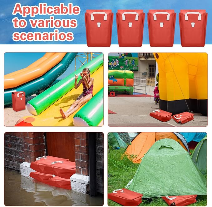 Simgoing 4 Pcs Vinyl Sand Bags for Bounce House, Bounce House Accessories Sandbag for Support & Anchor Inflatables Tents Water Slides Canopies Commercial, Holds up to 50 Lbs (Red)