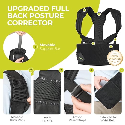 SHAPERKY Posture Corrector for Women and Men - Adjustable Upper Back Brace - Breathable Back Support straightener - Providing Pain Relief from Lumbar&Shoulder (L-XL)