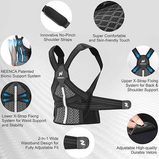 NEENCA Medical Posture Corrector Back Brace for Women & Men, Fully Adjustable Back Support, Shoulder Straightener for Upper and Lower Back Pain Relief - Scoliosis, Hunchback, Thoracic, Spine Corrector