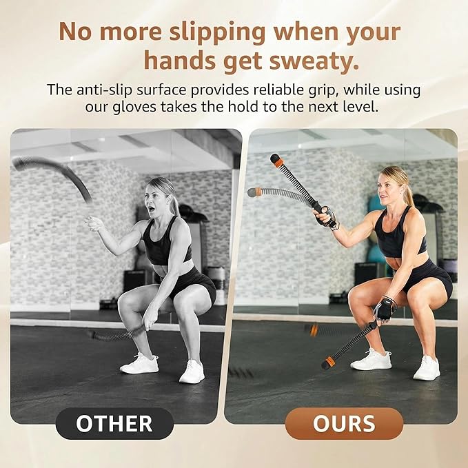 2 PCS Cordless Battle Ropes – Wireless & Ropeless Battle Ropes for Home Gym with Bag & Gloves, Adjustable Resistance & Non-Slip Handle, Low-Noise Exercise Rope for HIIT, Arm Toning & Cardio (Black)