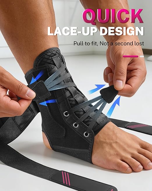 1.5mm Ultra Thin Ankle Brace for Women Men, Lightweight Breathable & Adjustable Figure-8 Support for Flexible Stability, Fits in ALL Types of Shoes for Sports, Work & Daily Relief, S