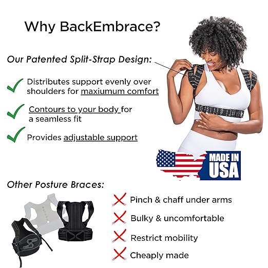 BackEmbrace Posture Corrector for Women and Men - Made in USA - Slim and Adjustable Shoulder Brace - Back Brace for Back Pain Relief - Black Drizzle XL