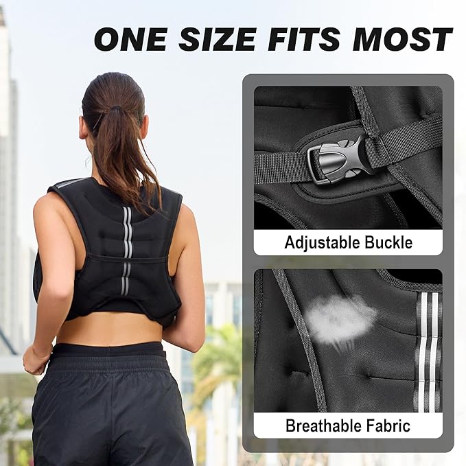 Weighted Vest for Men Women, No-Bounce 6LB 8LB 12LB 16LB 20LB 25LB 30LB Weights Vest with Adjustable Buckles & Reflective Stripes | Weight Vest for Walking Running Hiking Workout