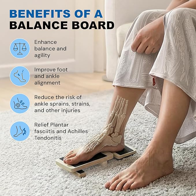 Ankle Balance Board Foot Strengthener, Adjustable Stability Trainer for Balance Training & Mobility, Non Slip Wooden Board for Posture, Coordination & Physical Therapy Exercises