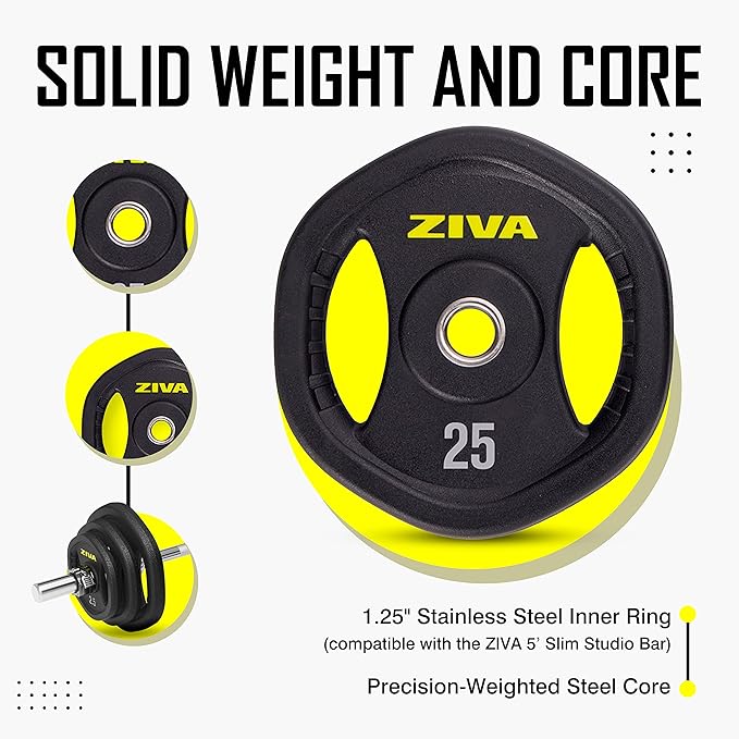 ZIVA Studio Barbell Weight Set – Adjustable Home Gym Kit with Standard Rubber Urethane Plates, 5' Chrome Bar (1.18" diam) & Collars | 2 Full Set Options – Extra Plates Not Included