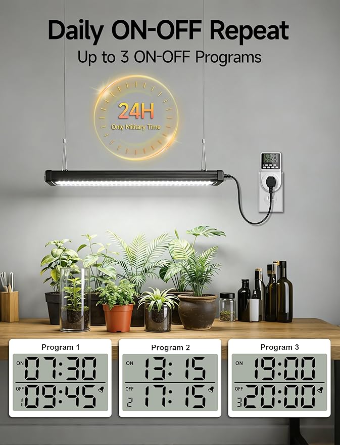 Techbee Digital Infinite Repeat Cycle Intermittent Timer Plug for Electrical Outlet, 24 Hour Programmable Indoor Timed Power Switch with Countdown Delay On and Off (120V, 15A), 1 pack