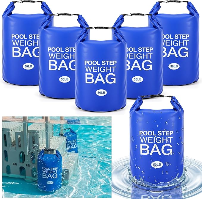 Soulchen 6 Pack Pool Ladder Weights, Heavy Duty Universal Pool Step Weights Sand Bags with Handles for Above Ground Swimming Pools, Durable Waterproof Foldable (25l/50lb)
