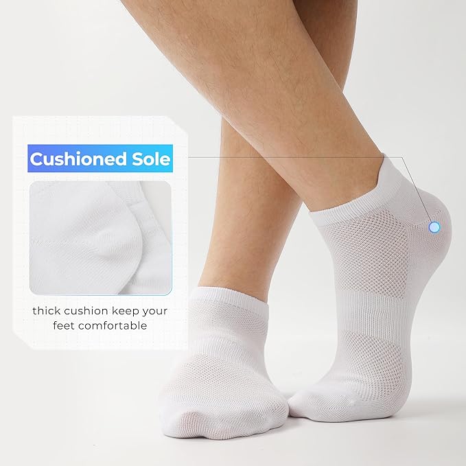 BAMBOO COOL Men's Ankle Socks Athletic Low Cut Heel Tab Cushioned Moisture Wicking, Running Arch Support Breathable, 8 Pack