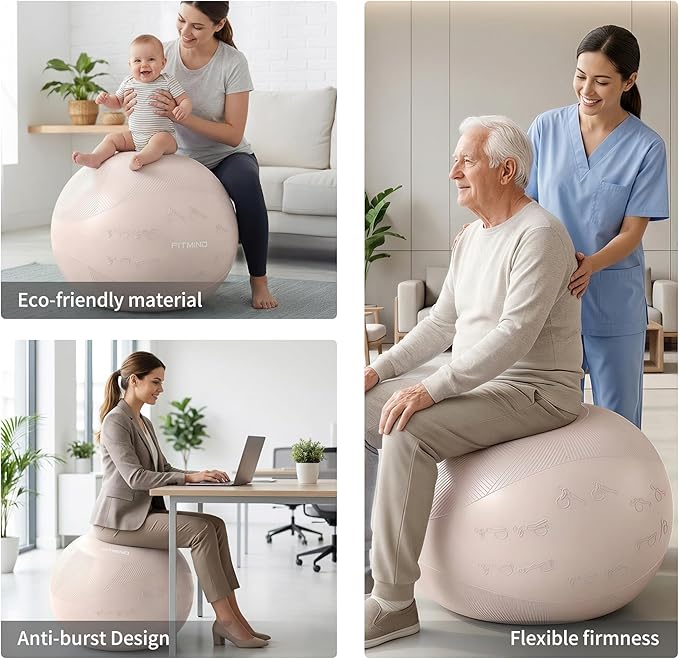 Extra Thick Yoga Ball with Training Instruction, Anti-Burst Slip Resistant Exercise Ball with Pump for Pilates,Physical Therapy,Pregnancy Stability,Birthing Ball 22in 26in 30in