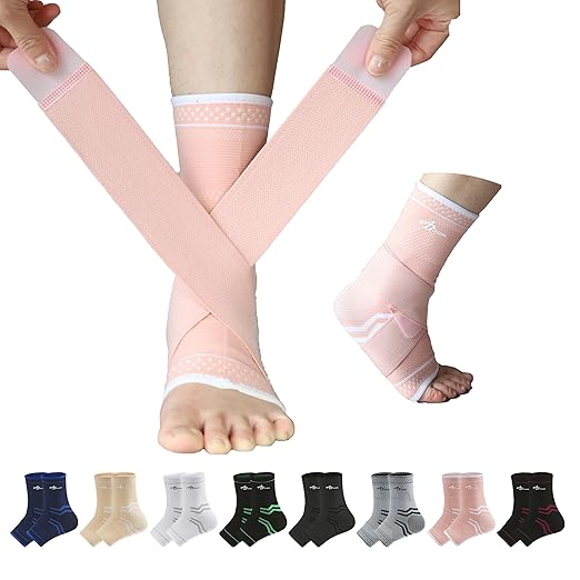 ABIRAM Ankle Brace for Men & Women - Adjustable Compression Sleeve with Wrap, Ion-Matrix Support for Sprained Ankle, Plantar Fasciitis, Achilles Tendonitis Relief - Breathable Gear for Running, Sports