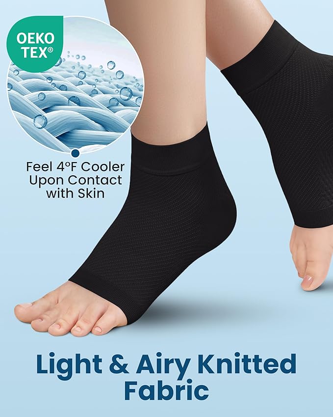 KEMFORD Ankle Compression Sleeve - 1-Pair, Plantar Fasciitis Braces - Open Toe Compression Socks for Swelling, Sprain, Neuropathy, Arch Support for Men and Women
