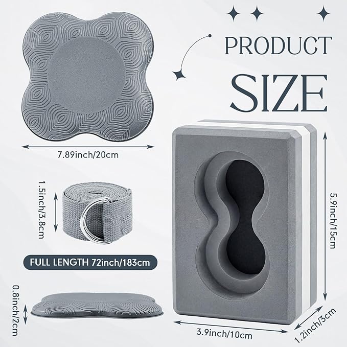 Yoga Blocks 2 Pack for Wrist Relief Yoga Blocks Wrist Support Set with Knee Pads and Strap Improve Comfort and Grip, Nonslip EVA Foam Pilates Exercise Balance Stretching Accessories Meditation