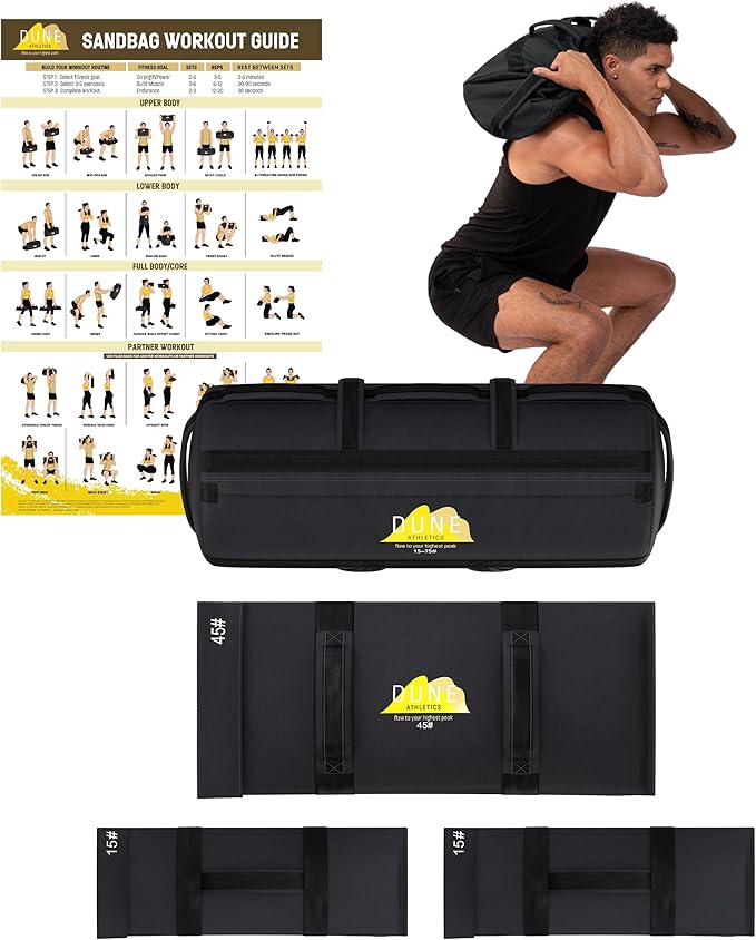 Sandbags for Working Out (Unfilled) - Enhance Your Fitness with Our Workout Sandbag, Versatile & Durable Sand Bags for Weight Training 15-75 lbs - Sandbags for Fitness Guide Included