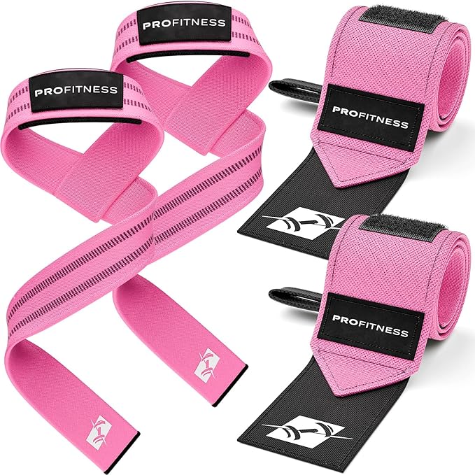 ProFitness Wrist Wraps for Weightlifting with Premium Lifting Straps - Weight Lifting Wrist Wraps and Gym Straps Ideal for Men & Women Workout & Training - Workout Straps with Wrist Support