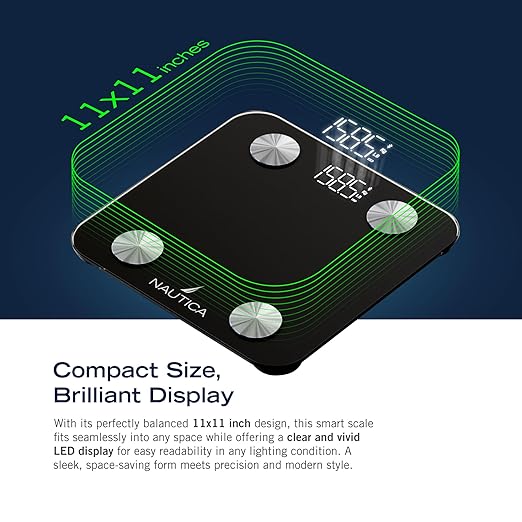 Nautica Body Tracker Digital Bathroom Scale, Bluetooth-Enabled Smart Scale with BMI, Body Fat, Muscle Mass Tracking & More, Syncs with Smartphone App for Body Composition Tracking, 396 Lbs.