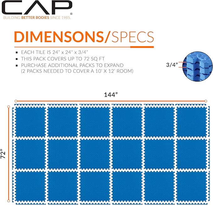 CAP Puzzle Exercise Mats | 3/4” Thick EVA Interlocking Foam Tiles for Home Gym Flooring | Multiple Options