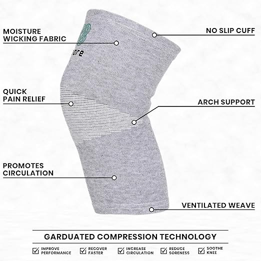 Bamboo Charcoal Knee Sleeve - Bamboo Compression Knee Sleeve for Men and Women Meniscus Tear, Sports, Joint Pain Relief, Injury Recovery - Elastic Warm Knee Brace for Arthritis (45-51cm Thigh) (Large)