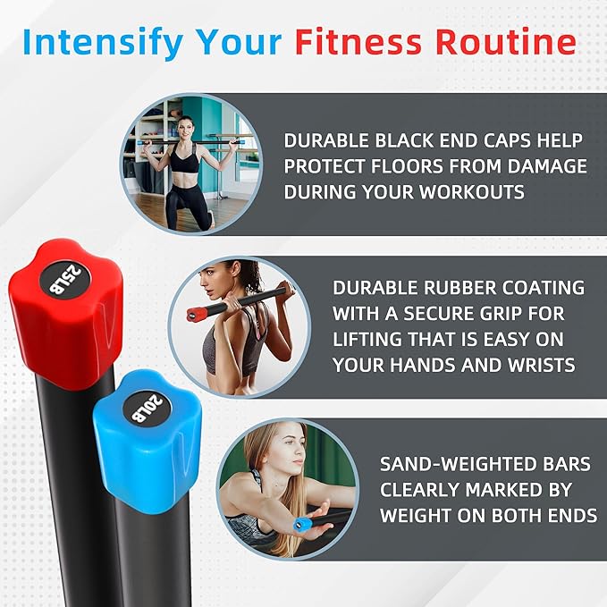 Fitvids Total Body Workout Weighted Bar Weighted Workout Bar Weighted Exercise Bar, Multiple Sizes