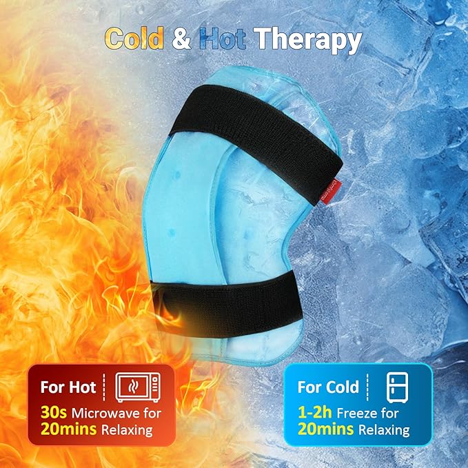 Comfytemp 3D Knee Ice Pack Wrap for Injury Reusable Gel, Knee Cold Pad Brace, Hot Cold Therapy for Meniscus Tear, Leg Pain, Knees Replacement Sleeve, Arthritis, Muscle Recovery, After Surgery Use