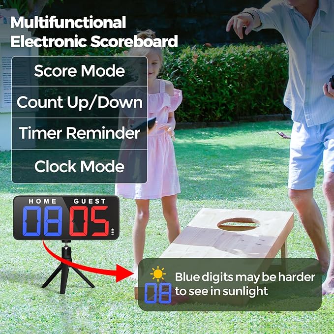 ANJANK 11’’ Large Digital LED Scoreboard Electronic Score Keeper Clock, Countdown/up, with Powerful Battery, 4 Mounting Options, for Corn Hole/Ping Pong/Table Tennis Sports, Indoor & Outdoor Games