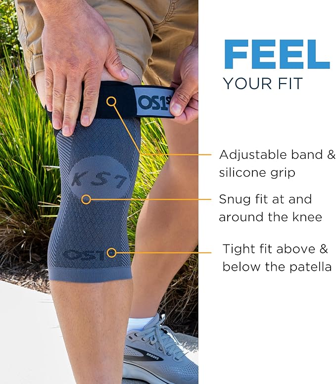 OrthoSleeve KS7+ Adjustable Knee Sleeve for Knee Pain Relief, Running, Tendonitis, Arthritis & Swelling | Medical Grade Compression with Adjustable Strap